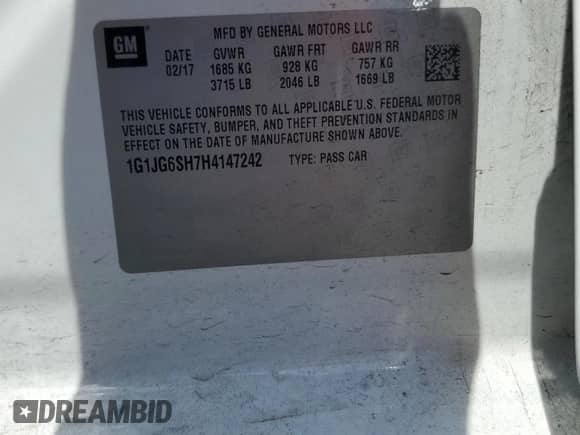 2017 Chevrolet Sonic LT z VIN 1G1JG6SH7H4147242, wystawiony jako Copart lot #63324875 z przebiegiem 100 355 mil mil oraz Szkoda całkowita • Salvage title. Historia ofert i sprzedaży dostępna na DreamBid. Obrazek 12.