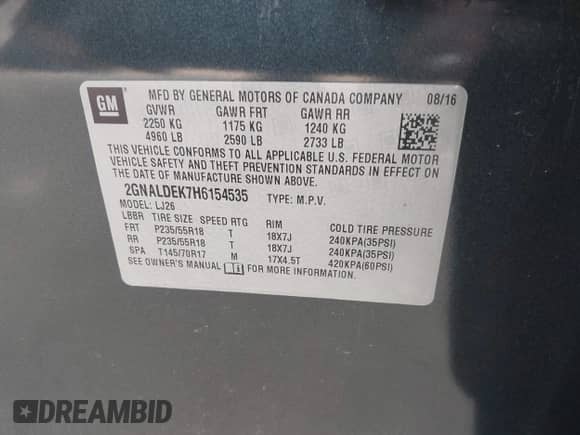 2017 Chevrolet Equinox Premier с VIN 2GNALDEK7H6154535, выставлен на аукционе IAAI как лот 42389246 с пробегом 141 393 миль миль и . История ставок и продаж доступна на DreamBid. Изображение 9.