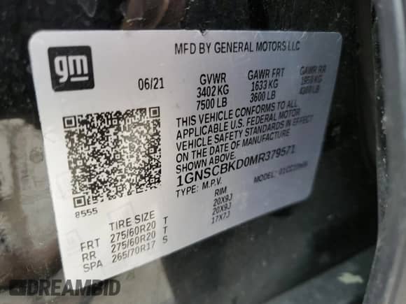 2021 Chevrolet Suburban LS with VIN 1GNSCBKD0MR379571, listed as a Copart auction lot 42579275 with 146,655 mi miles and Salvage title. Bid and sale history available at DreamBid. Image 13.