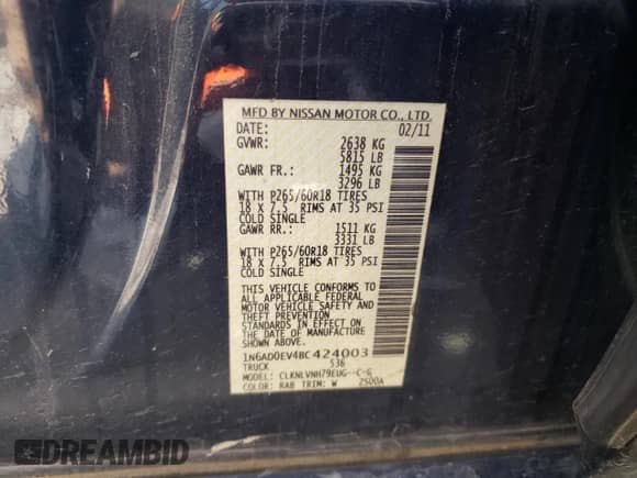 2011 Nissan Frontier Pro-4X with VIN 1N6AD0EV4BC424003, listed as a Copart auction lot 84038905 with 168,323 mi miles and Clean title. Bid and sale history available at DreamBid. Image 12.