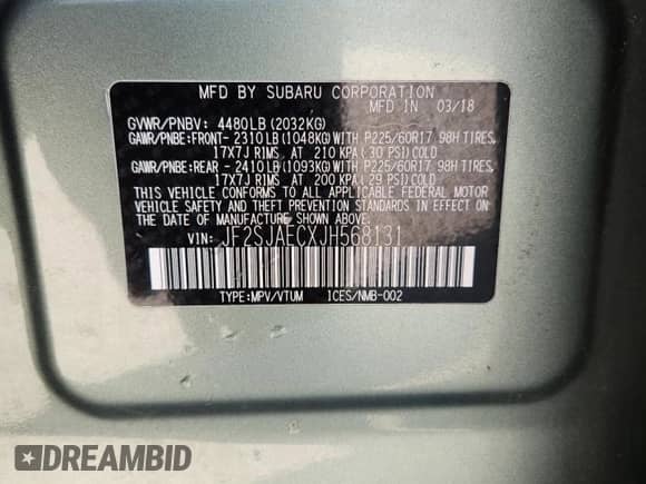 2018 Subaru Forester Premium z VIN JF2SJAECXJH568131, wystawiony jako Copart lot #81117215 z przebiegiem 86 856 mil mil oraz Szkoda całkowita • Salvage title. Historia ofert i sprzedaży dostępna na DreamBid. Obrazek 13.