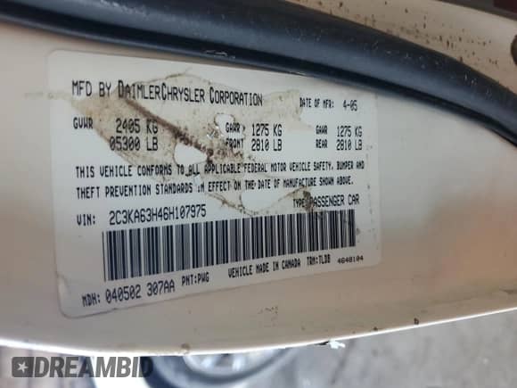 2006 Chrysler 300 C with VIN 2C3KA63H46H107975, listed as a Copart auction lot 85563065 with Not provided miles and Clean title. Bid and sale history available at DreamBid. Image 12.