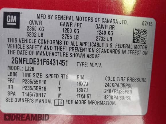 2015 Chevrolet Equinox LTZ with VIN 2GNFLDE31F6431451, listed as a IAAI auction lot 42631105 with 125,279 mi miles and . Bid and sale history available at DreamBid. Image 9.