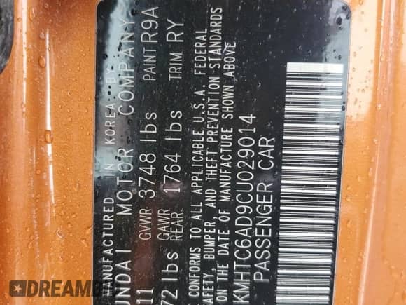 2012 Hyundai Veloster w/Gray Int z VIN KMHTC6AD9CU029014, wystawiony jako Copart lot #86150035 z przebiegiem 112 162 mil mil oraz Szkoda całkowita • Salvage title. Historia ofert i sprzedaży dostępna na DreamBid. Obrazek 12.