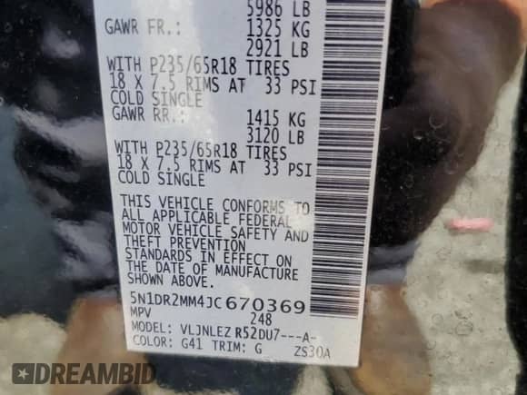 2018 Nissan Pathfinder S with VIN 5N1DR2MM4JC670369, listed as a Copart auction lot 66144775 with 83,877 mi miles and Salvage title. Bid and sale history available at DreamBid. Image 13.