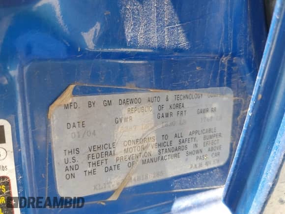 2004 Chevrolet Aveo LS с VIN KL1TJ62644B186285, выставлен на аукционе IAAI как лот 42227166 с пробегом 99 913 миль миль и . История ставок и продаж доступна на DreamBid. Изображение 9.