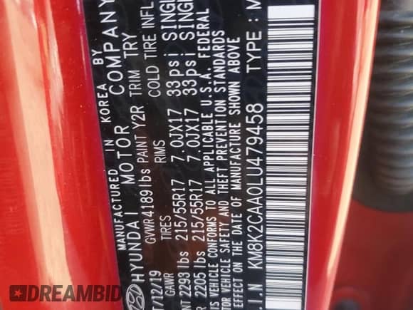 2020 Hyundai Kona SEL с VIN KM8K2CAA0LU479458, выставлен на аукционе Copart как лот 72084045 с пробегом 32 645 миль миль и Списание • Salvage title. История ставок и продаж доступна на DreamBid. Изображение 12.