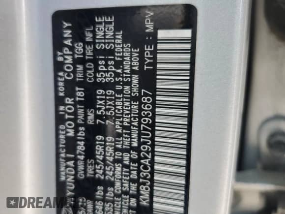 2018 Hyundai Tucson Limited with VIN KM8J3CA29JU793687, listed as a Copart auction lot 68687695 with 119,872 mi miles and Salvage title. Bid and sale history available at DreamBid. Image 13.