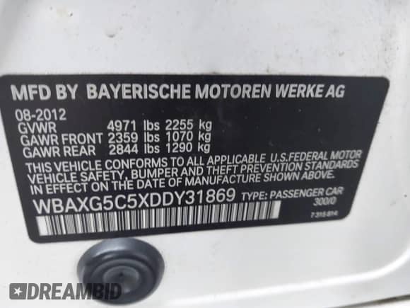 2013 BMW 5 Series 528i z VIN WBAXG5C5XDDY31869, wystawiony jako IAAI lot #43568103 z przebiegiem 146 188 mil mil oraz . Historia ofert i sprzedaży dostępna na DreamBid. Obrazek 9.