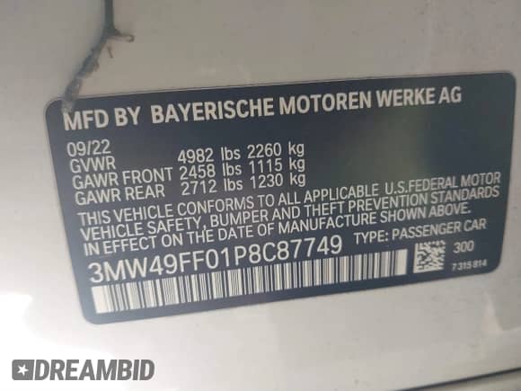 2023 BMW 3 Series M340i xDrive z VIN 3MW49FF01P8C87749, wystawiony jako IAAI lot #40997657 z przebiegiem 39 691 mil mil oraz . Historia ofert i sprzedaży dostępna na DreamBid. Obrazek 9.