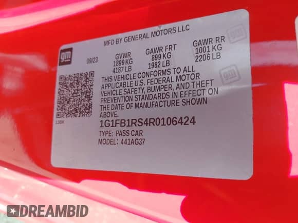 2024 Chevrolet Camaro 1LT с VIN 1G1FB1RS4R0106424, выставлен на аукционе IAAI как лот 41884546 с пробегом 8 484 миль миль и . История ставок и продаж доступна на DreamBid. Изображение 9.