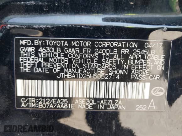 2017 Lexus IS 200t с VIN JTHBA1D25H5052714, выставлен на аукционе IAAI как лот 42481570 с пробегом 68 034 миль миль и . История ставок и продаж доступна на DreamBid. Изображение 9.