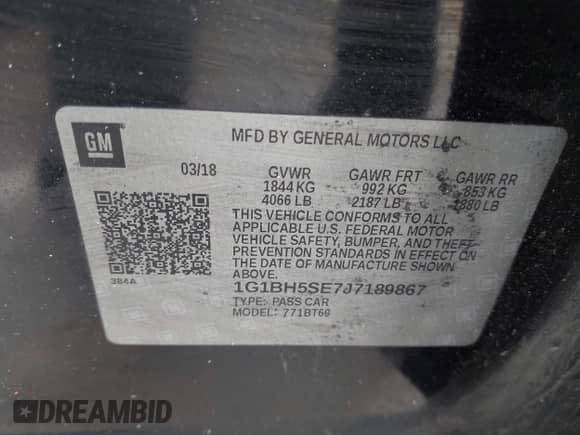 2018 Chevrolet Cruze LT z VIN 1G1BH5SE7J7189867, wystawiony jako IAAI lot #42405136 z przebiegiem 86 509 mil mil oraz . Historia ofert i sprzedaży dostępna na DreamBid. Obrazek 9.