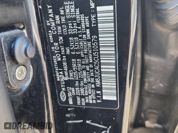 2012 Hyundai Tucson Limited с VIN KM8JUCAC5CU510579, выставлен на аукционе Copart как лот 85662305 с пробегом 89 285 миль миль и Списание • Salvage title. История ставок и продаж доступна на DreamBid. Изображение 13.