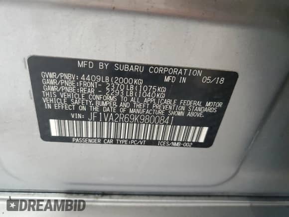 2019 Subaru WRX STI z VIN JF1VA2R69K9800841, wystawiony jako Copart lot #62899725 z przebiegiem 36 813 mil mil oraz Szkoda całkowita • Salvage title. Historia ofert i sprzedaży dostępna na DreamBid. Obrazek 13.