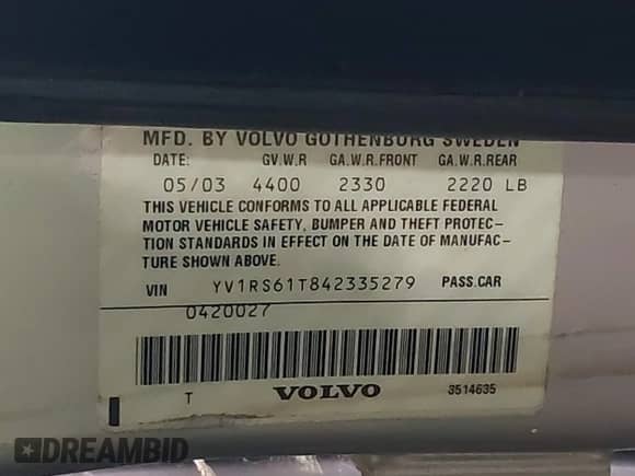 2004 Volvo S60 с VIN YV1RS61T842335279, выставлен на аукционе IAAI как лот 43434809 с пробегом 164 066 миль миль и . История ставок и продаж доступна на DreamBid. Изображение 9.