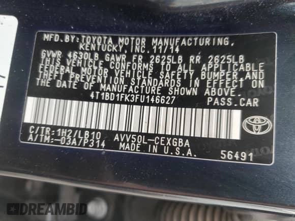 2015 Toyota Camry LE с VIN 4T1BD1FK3FU146627, выставлен на аукционе Copart как лот 65605785 с пробегом 117 663 миль миль и Чистый • Clean title. История ставок и продаж доступна на DreamBid. Изображение 12.