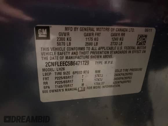 2011 Chevrolet Equinox 1LT с VIN 2CNFLEEC5B6471729, выставлен на аукционе Copart как лот 65922655 с пробегом 185 024 миль миль и Списание • Salvage title. История ставок и продаж доступна на DreamBid. Изображение 13.