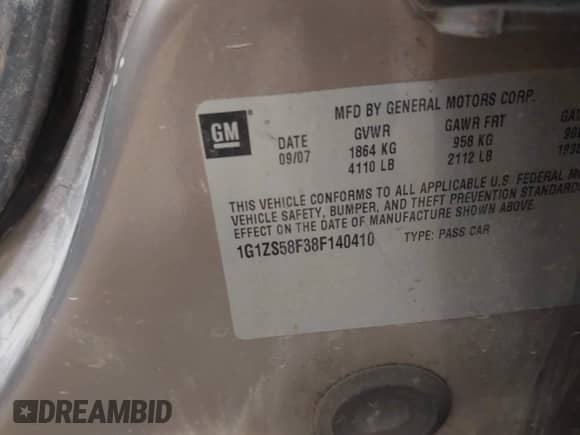 2008 Chevrolet Malibu Classic LS 1FL с VIN 1G1ZS58F38F140410, выставлен на аукционе IAAI как лот 42154846 с пробегом 157 143 миль миль и . История ставок и продаж доступна на DreamBid. Изображение 9.