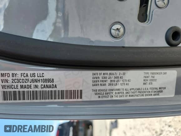 2022 Dodge Challenger R/T Scat Pack с VIN 2C3CDZFJ6NH108958, выставлен на аукционе Copart как лот 71322525 с пробегом 29 444 миль миль и Списание • Salvage title. История ставок и продаж доступна на DreamBid. Изображение 12.