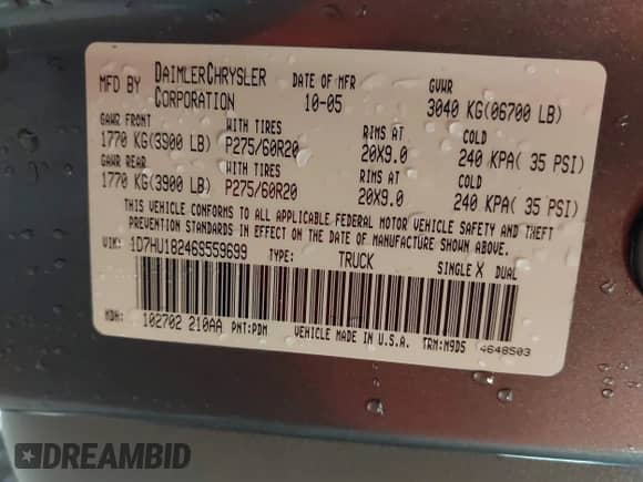2006 Dodge 1500 SLT with VIN 1D7HU18246S559699, listed as a IAAI auction lot 42177096 with 161,142 mi miles and . Bid and sale history available at DreamBid. Image 9.