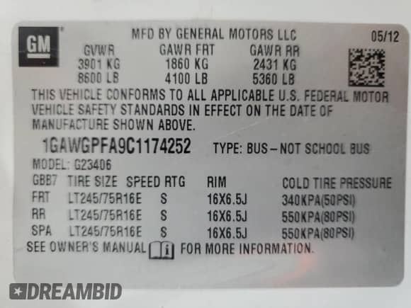 2012 Chevrolet Express Passenger 1LS с VIN 1GAWGPFA9C1174252, выставлен на аукционе Copart как лот 52142595 с пробегом 66 571 миль миль и Чистый • Clean title. История ставок и продаж доступна на DreamBid. Изображение 13.