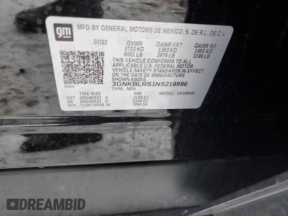 2022 Chevrolet Blazer Premier с VIN 3GNKBLRS1NS218996, выставлен на аукционе Copart как лот 42543805 с пробегом Не указан миль и Чистый • Clean title. История ставок и продаж доступна на DreamBid. Изображение 12.