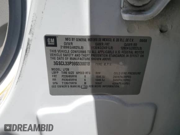 2009 Saturn VUE XE with VIN 3GSCL33P39S530018, listed as a Copart auction lot 68213235 with 78,434 mi miles and Salvage title. Bid and sale history available at DreamBid. Image 13.