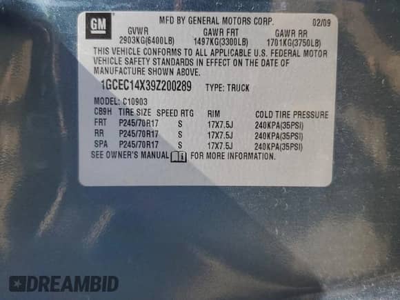 2009 Chevrolet Silverado 1500 Work Truck with VIN 1GCEC14X39Z200289, listed as a Copart auction lot 68200655 with Not provided miles and Salvage title. Bid and sale history available at DreamBid. Image 12.