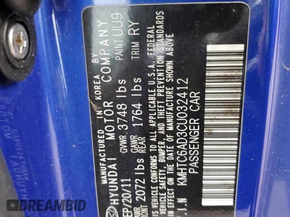 2012 Hyundai Veloster w/Red Int z VIN KMHTC6AD3CU032412, wystawiony jako Copart lot #67560325 z przebiegiem 138 827 mil mil oraz Szkoda całkowita • Salvage title. Historia ofert i sprzedaży dostępna na DreamBid. Obrazek 12.