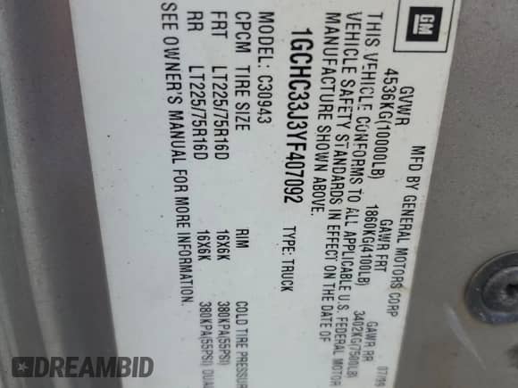 2000 Chevrolet Silverado 3500 с VIN 1GCHC33J3YF407092, выставлен на аукционе Copart как лот 63578205 с пробегом 233 873 миль миль и Чистый • Clean title. История ставок и продаж доступна на DreamBid. Изображение 12.