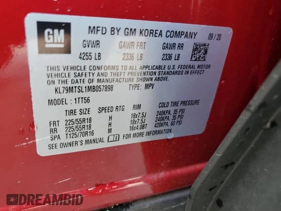 2021 Chevrolet TrailBlazer RS с VIN KL79MTSL1MB057898, выставлен на аукционе Copart как лот 81056645 с пробегом 31 111 миль миль и Списание • Salvage title. История ставок и продаж доступна на DreamBid. Изображение 13.