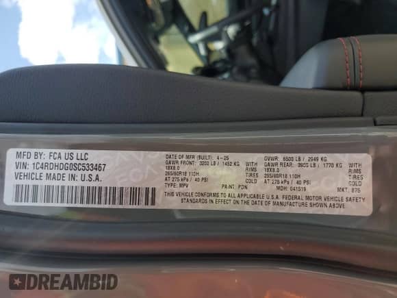 2025 Dodge Durango GT with VIN 1C4RDHDG0SC533467, listed as a Copart auction lot 60607925 with 3,092 mi miles and Clean title. Bid and sale history available at DreamBid. Image 13.