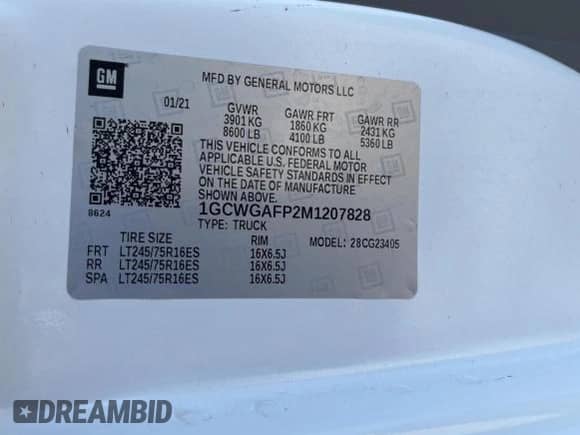 2021 Chevrolet Express Cargo with VIN 1GCWGAFP2M1207828, listed as a Copart auction lot 70939385 with 81,278 mi miles and Salvage title. Bid and sale history available at DreamBid. Image 10.