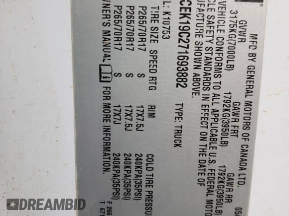 2007 Chevrolet Silverado 1500 Work Truck с VIN 2GCEK19C271693882, выставлен на аукционе Copart как лот 59260514 с пробегом 195 746 миль миль и Списание • Salvage title. История ставок и продаж доступна на DreamBid. Изображение 12.