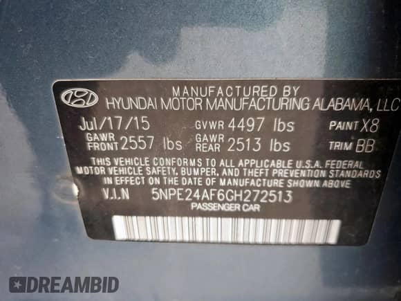 2016 Hyundai Sonata SE с VIN 5NPE24AF6GH272513, выставлен на аукционе Copart как лот 81568445 с пробегом 185 800 миль миль и Чистый • Clean title. История ставок и продаж доступна на DreamBid. Изображение 13.