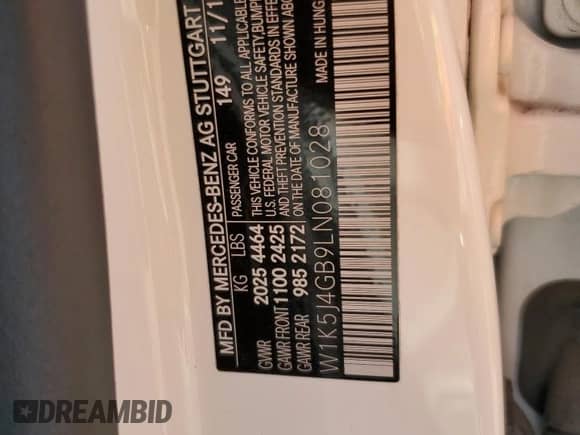 2020 Mercedes-Benz CLA 250 с VIN W1K5J4GB9LN081028, выставлен на аукционе Copart как лот 69138625 с пробегом 56 224 миль миль и Списание • Salvage title. История ставок и продаж доступна на DreamBid. Изображение 12.