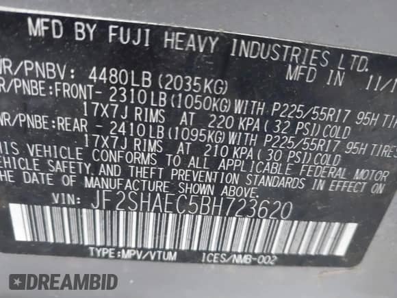 2011 Subaru Forester X Limited z VIN JF2SHAEC5BH723620, wystawiony jako IAAI lot #37275802 z przebiegiem 142 079 mil mil oraz . Historia ofert i sprzedaży dostępna na DreamBid. Obrazek 9.