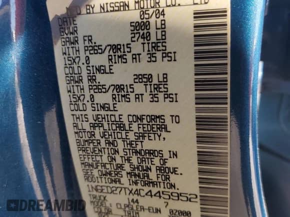 2004 Nissan Frontier XE z VIN 1N6ED27TX4C445952, wystawiony jako Copart lot #88747885 z przebiegiem 136 326 mil mil oraz Nie do naprawy • Non repairable. Historia ofert i sprzedaży dostępna na DreamBid. Obrazek 12.