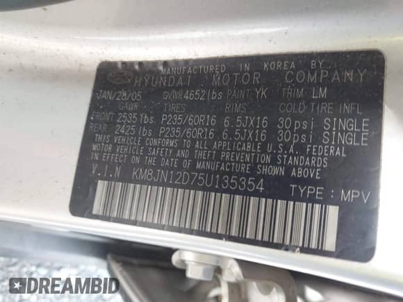 2005 Hyundai Tucson GLS с VIN KM8JN12D75U135354, выставлен на аукционе IAAI как лот 43286670 с пробегом 142 411 миль миль и . История ставок и продаж доступна на DreamBid. Изображение 9.