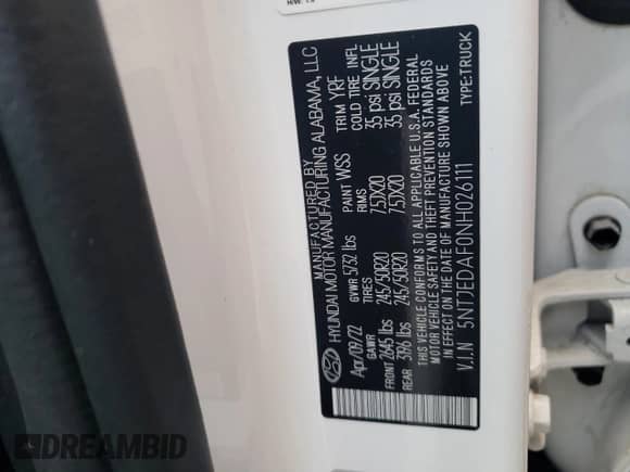 2022 Hyundai Santa Cruz Limited с VIN 5NTJEDAF0NH026111, выставлен на аукционе Copart как лот 42596065 с пробегом 33 237 миль миль и Списание • Salvage title. История ставок и продаж доступна на DreamBid. Изображение 12.