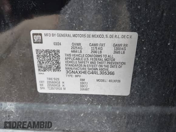 2024 Chevrolet Equinox LS z VIN 3GNAXHEG4RL305366, wystawiony jako IAAI lot #42675045 z przebiegiem 54 174 mil mil oraz . Historia ofert i sprzedaży dostępna na DreamBid. Obrazek 9.