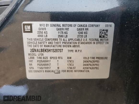 2017 Chevrolet Equinox LS with VIN 2GNALBEK5H1528707, listed as a Copart auction lot 66965175 with 90,397 mi miles and Salvage title. Bid and sale history available at DreamBid. Image 13.