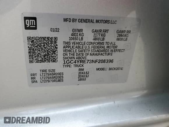 2022 Chevrolet Silverado 2500 с VIN 1GC4YRE73NF208396, выставлен на аукционе Copart как лот 69755975 с пробегом 57 365 миль миль и Списание • Salvage title. История ставок и продаж доступна на DreamBid. Изображение 12.