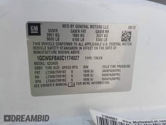 2012 Chevrolet Express Cargo с VIN 1GCWGFBA6C1174927, выставлен на аукционе IAAI как лот 39691777 с пробегом 156 574 миль миль и . История ставок и продаж доступна на DreamBid. Изображение 13.