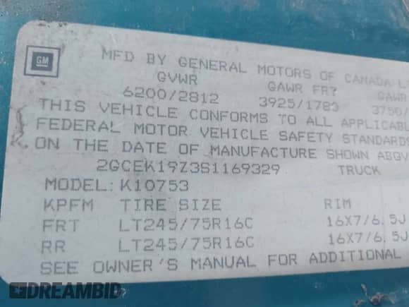 1995 Chevrolet Silverado 1500 with VIN 2GCEK19Z3S1169329, listed as a IAAI auction lot 42687311 with 170,818 mi miles and . Bid and sale history available at DreamBid. Image 9.