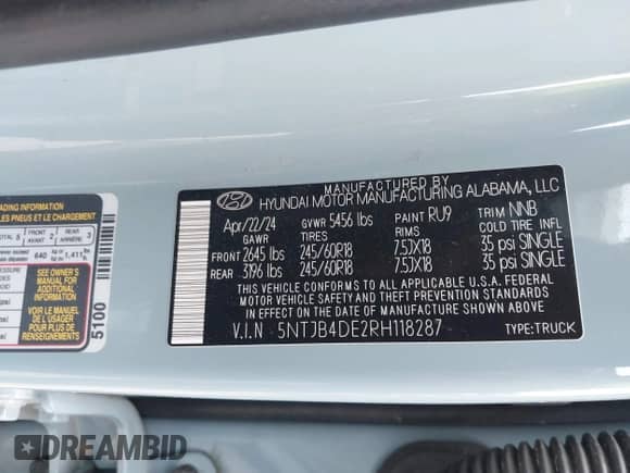 2024 Hyundai Santa Cruz SEL с VIN 5NTJB4DE2RH118287, выставлен на аукционе IAAI как лот 42595649 с пробегом 19 036 миль миль и . История ставок и продаж доступна на DreamBid. Изображение 9.