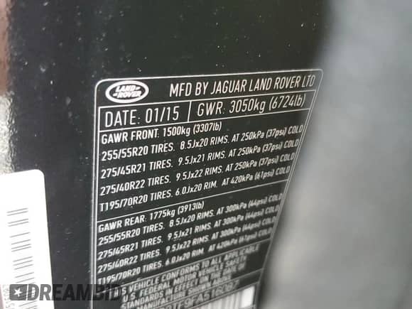 2015 Land Rover Range Rover Sport Supercharged with VIN SALWR2TF9FA516087, listed as a Copart auction lot 66109145 with 124,756 mi miles and Clean title. Bid and sale history available at DreamBid. Image 13.