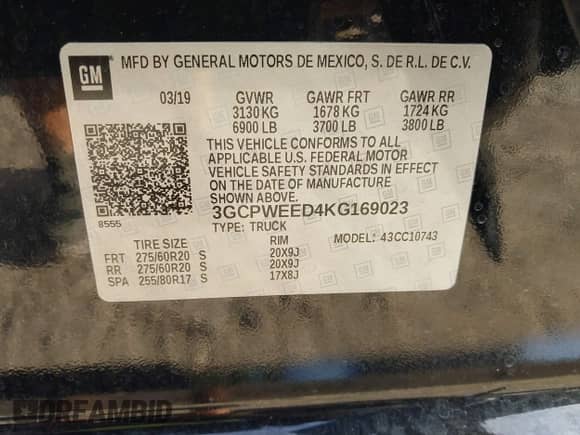 2019 Chevrolet Silverado 1500 LTZ с VIN 3GCPWEED4KG169023, выставлен на аукционе IAAI как лот 43060674 с пробегом 128 061 миль миль и . История ставок и продаж доступна на DreamBid. Изображение 9.