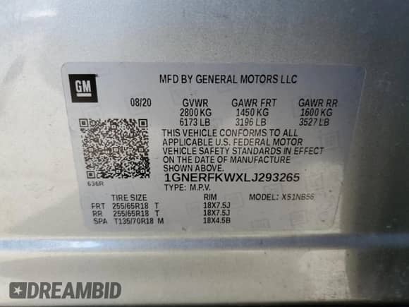 2020 Chevrolet Traverse LS with VIN 1GNERFKWXLJ293265, listed as a Copart auction lot 82191875 with 82,332 mi miles and Salvage title. Bid and sale history available at DreamBid. Image 13.